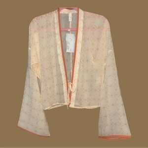 Elegant Sheer Kimono in Cream and Orange‎